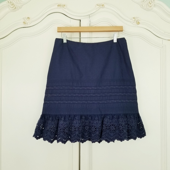 Ralph Lauren Dresses & Skirts - Ralph Lauren Blue Eyelet Ruffle Cotton Side Zip Short Skirt Womens 8
